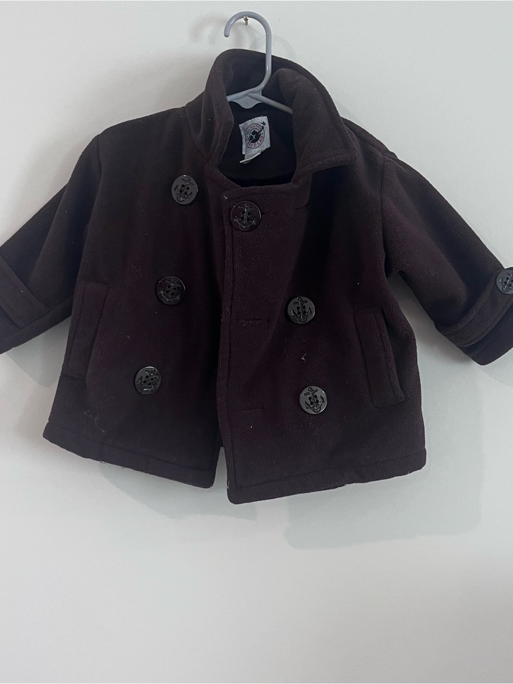 Good Lad Baby Boy Brown Fleece Double-Breasted Peacoat 12m